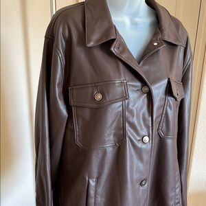 Stoosh Brown Faux Leather Brown Women's Jacket Shacket
